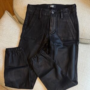 PAIGE Jet Black coated denim joggers